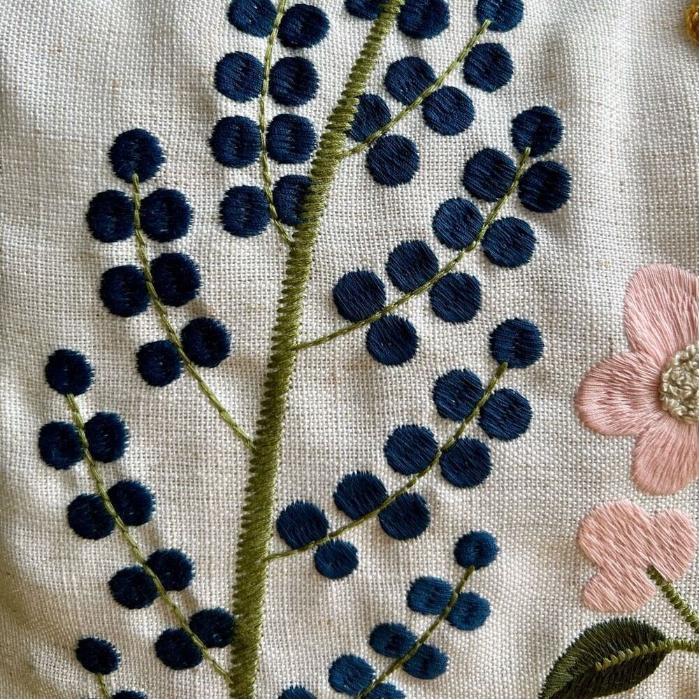 Blue Spring Wildflower Embroidered Throw Pillow Cover 18x18 - Picture 3 of 5